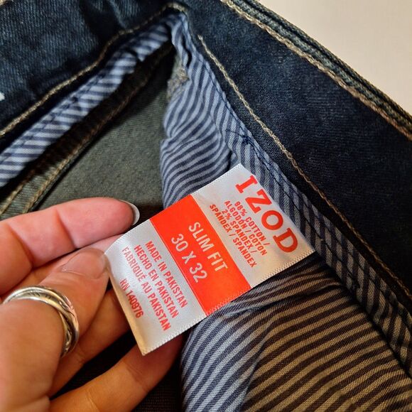 Izod Dark Wash Blue Denim Sport Flex Comfort Stretch Slim Fit Jeans Size 30x32 - Picture 4 of 11
